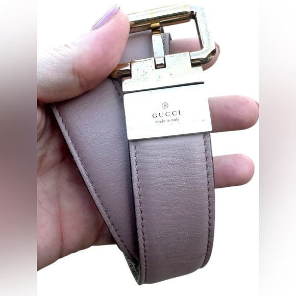 GUCCI Monogram Double G Reversible Mauve Pink Leather Gold Women's Belt 38” - Picture 11 of 13